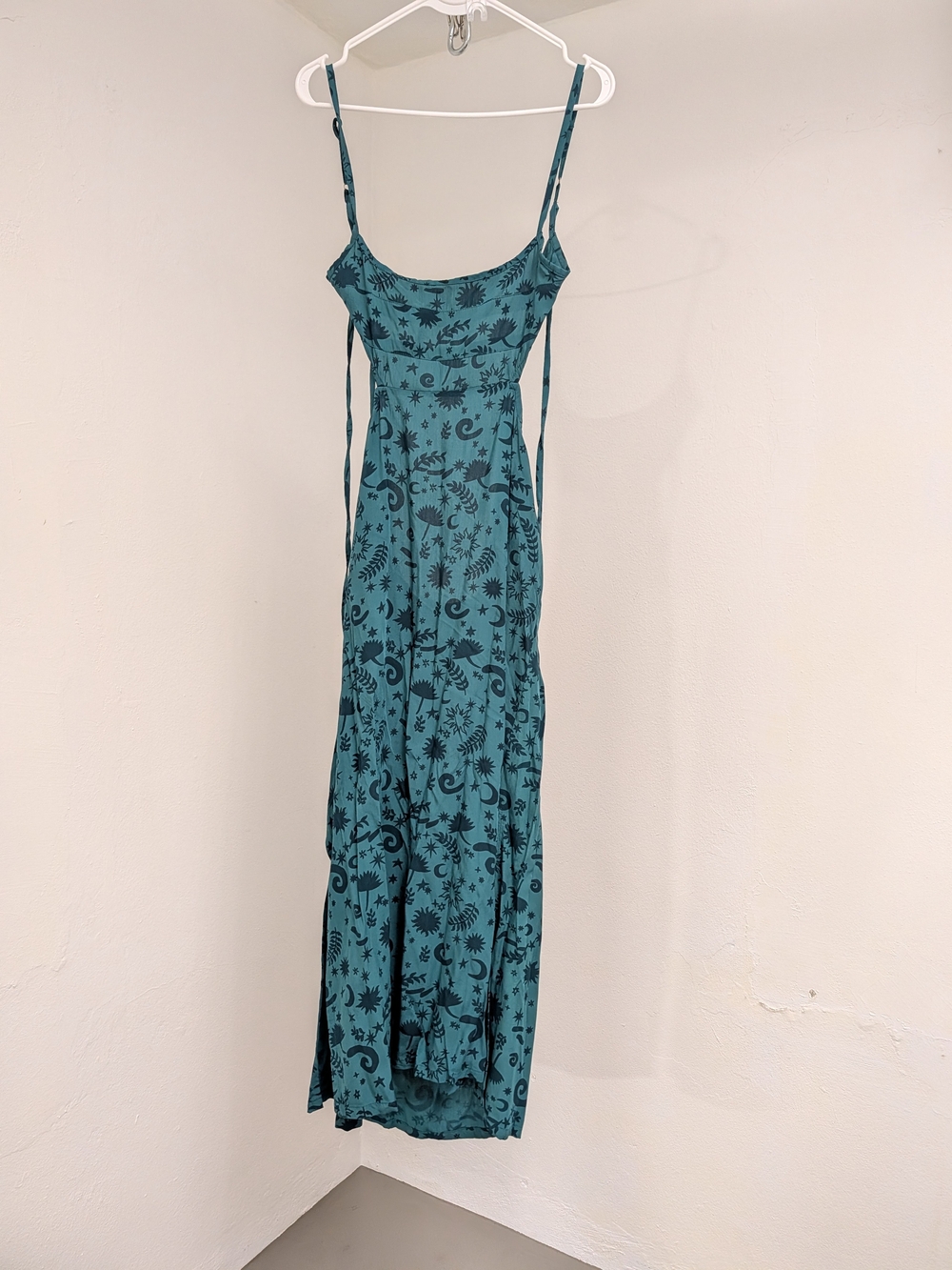 Teal Printed Spaghetti Strap Maxi Dress